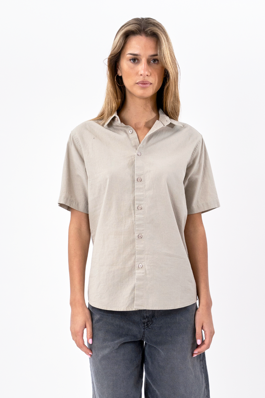 Camicia di lino manica corta - sabbia