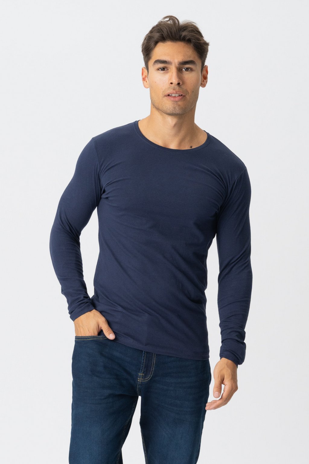 T-shirt muscolare a maniche lunghe-Navy