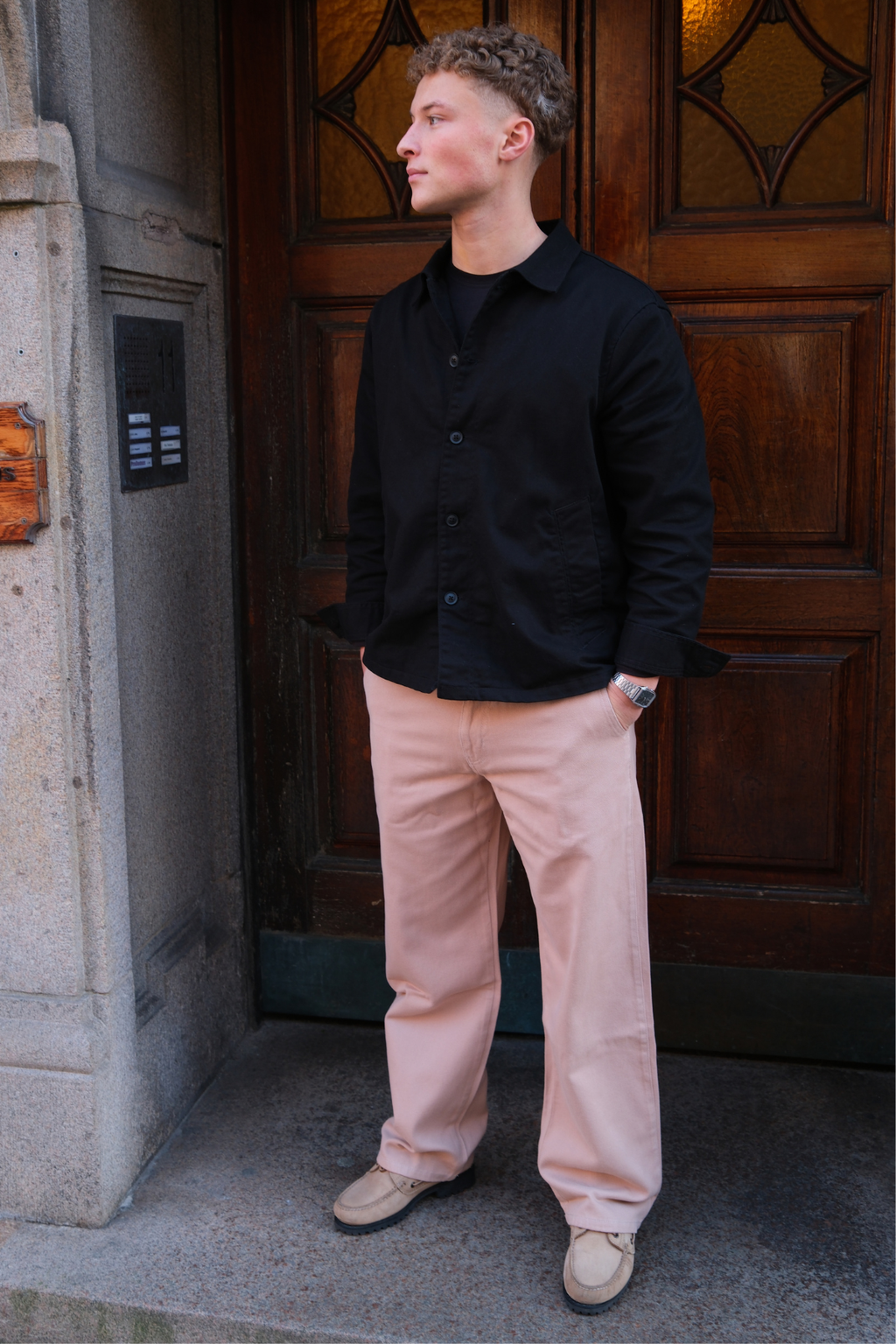 Chino dritto in cotone - Beige