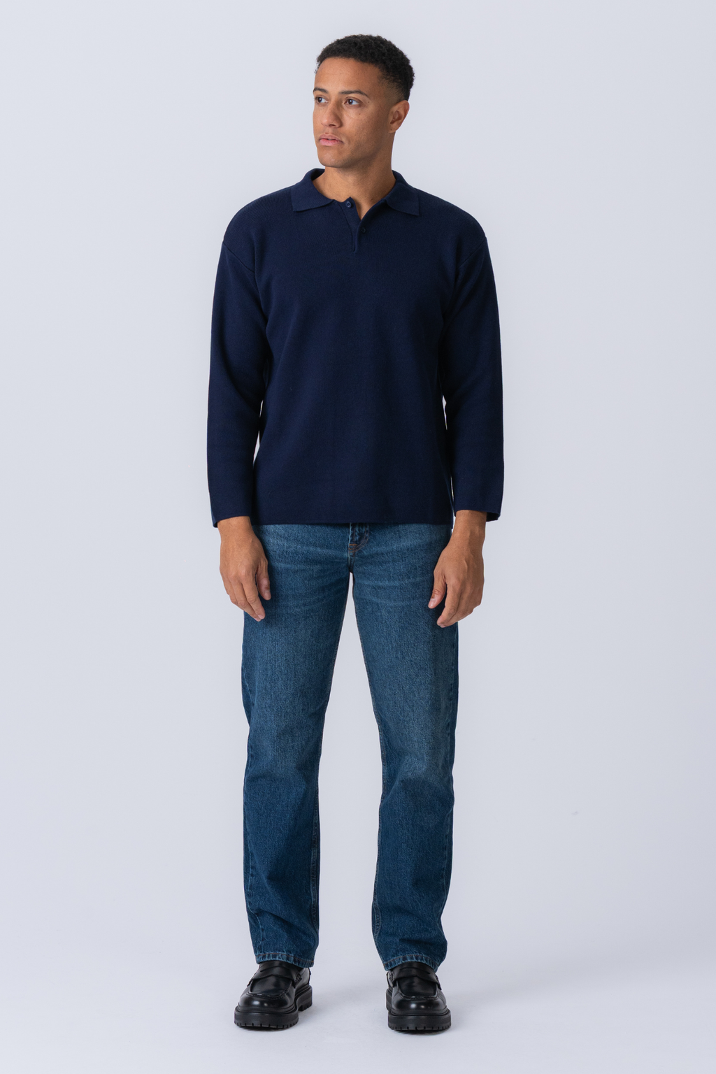Polo a maniche lunghe a maglia - Navy