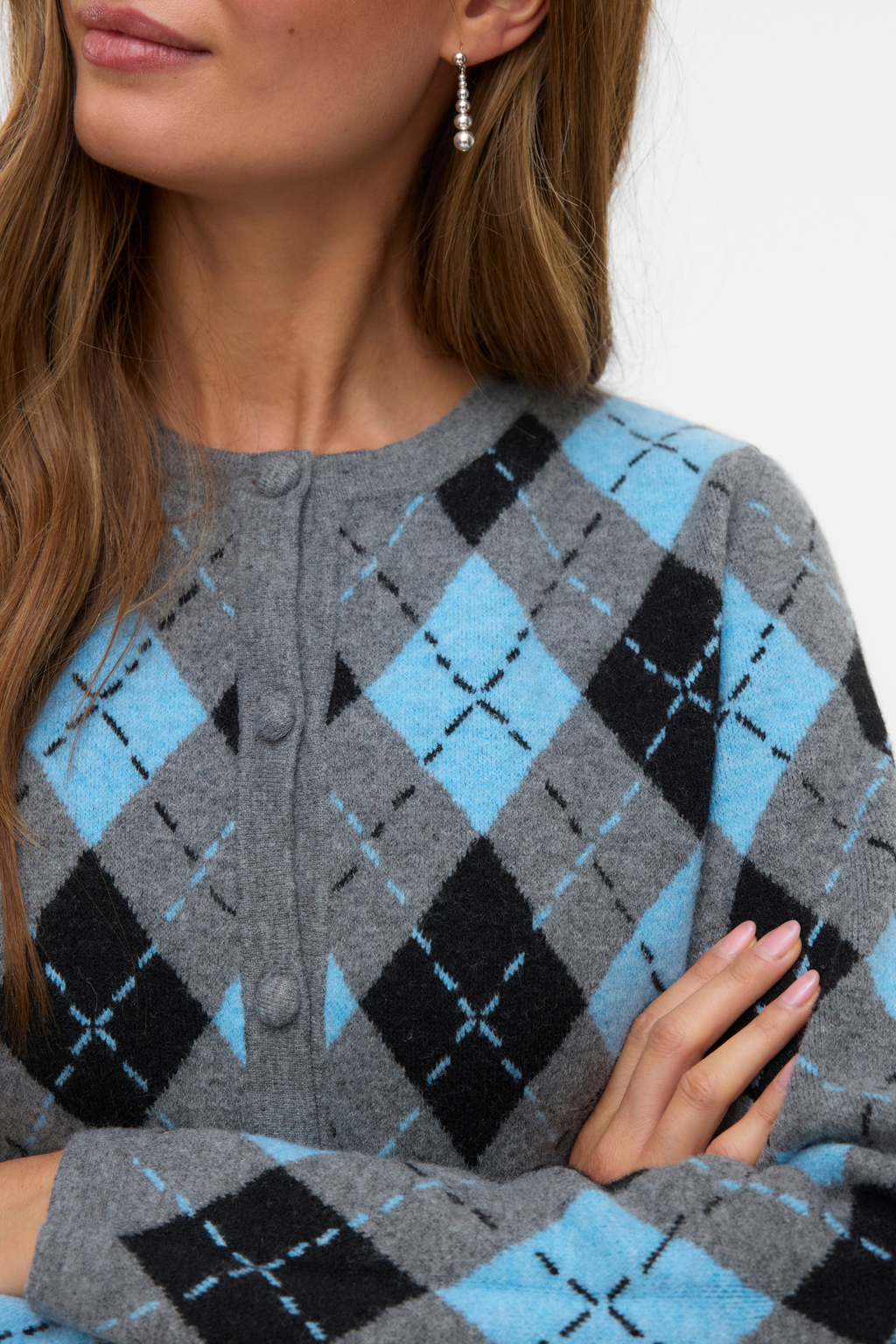 Giorgia O -Neck Cardigan - Media medio grigio