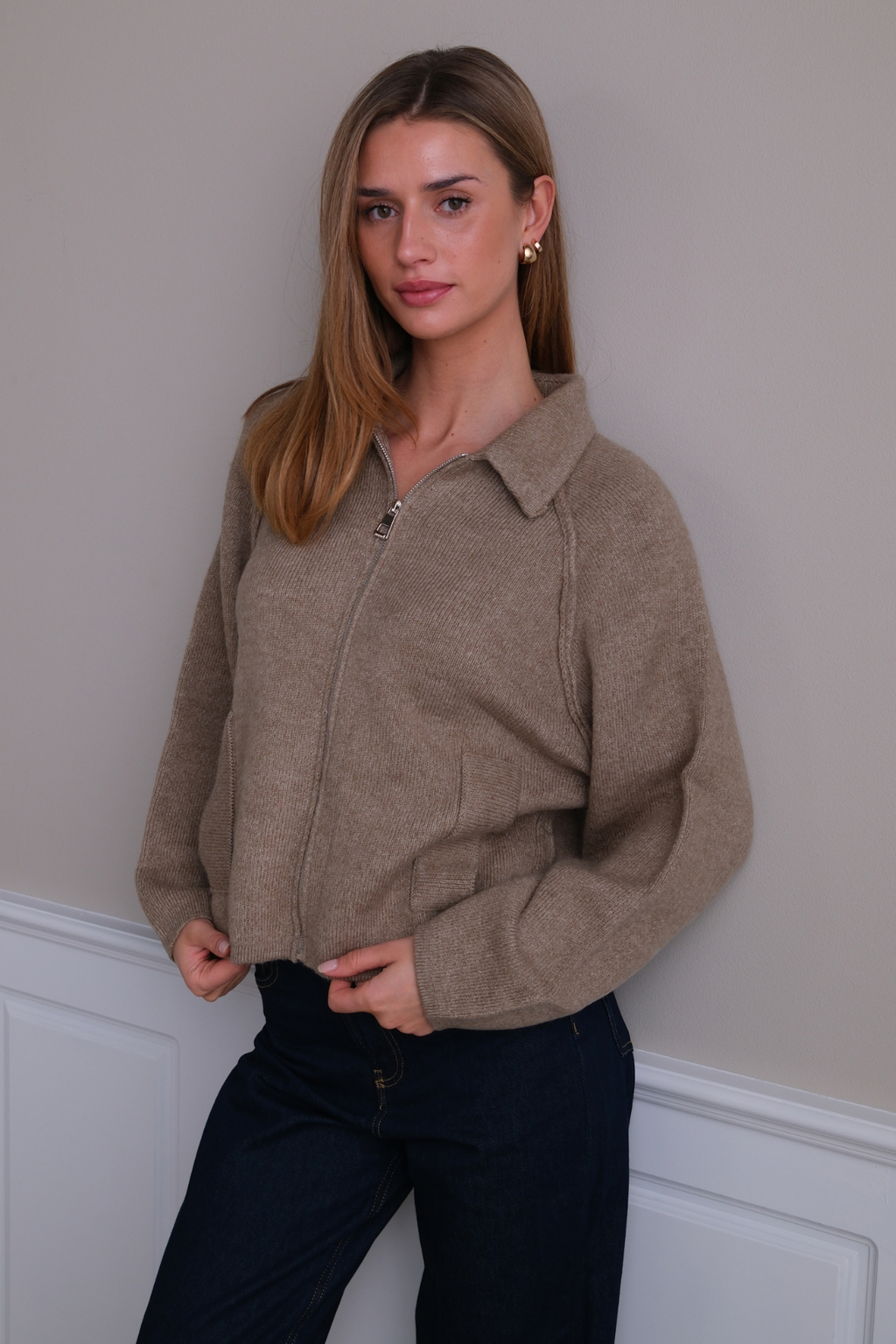 Cerniera in maglia Selma - Beige