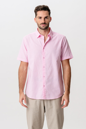 Camicia a maniche corta set di lino + lino Shorts - bianco (pacchetto affli)