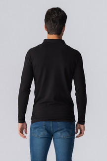 Muscle Long Sleeve Polo Shirt - Black