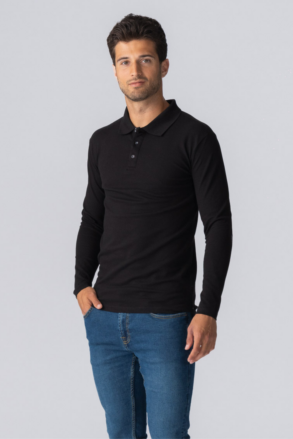 Muscle Long Sleeve Polo Shirt - Black