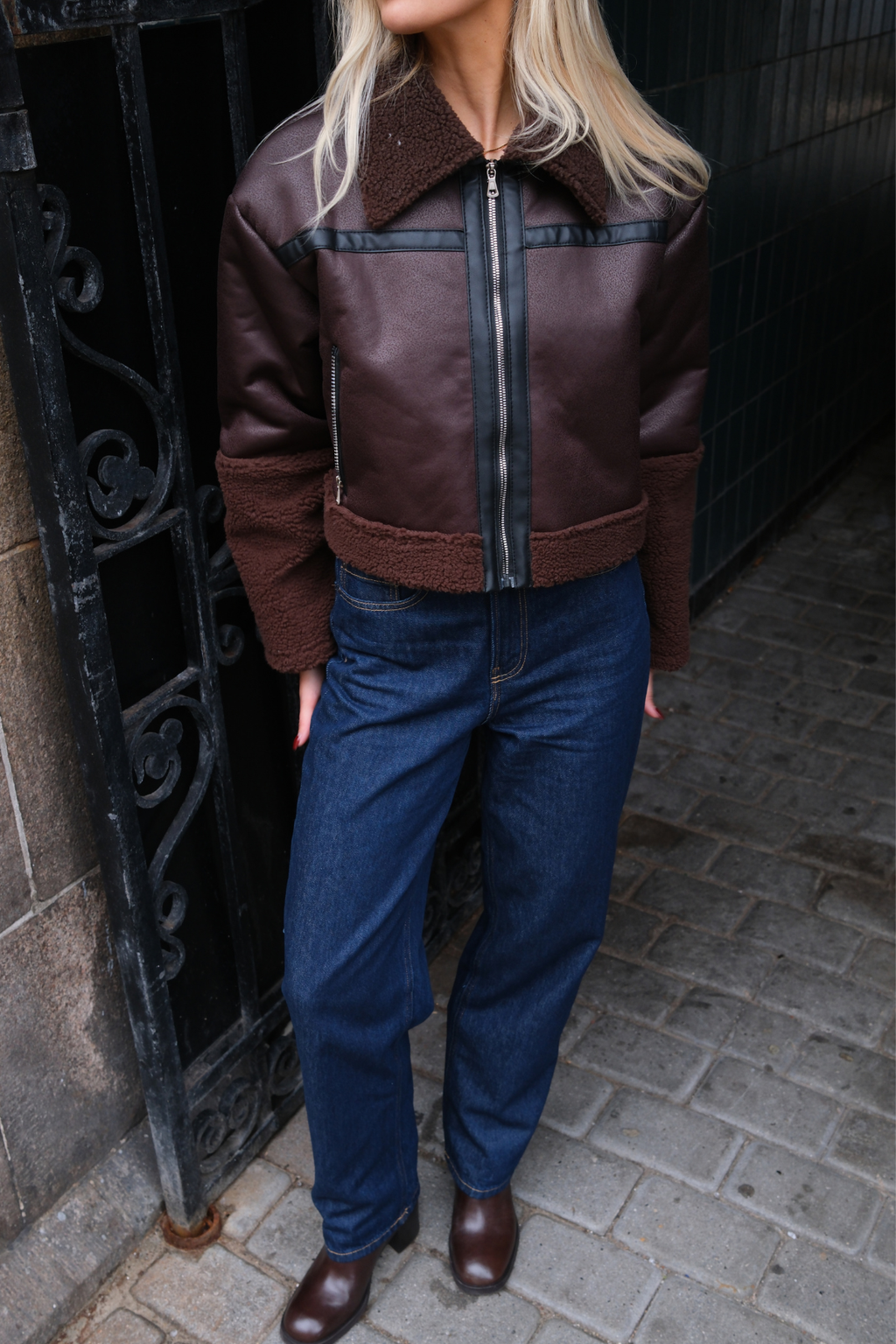 Giacca da shearling margherita - marrone/Nero