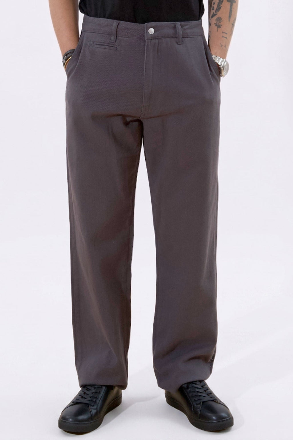 Chino dritto in cotone - Grigio