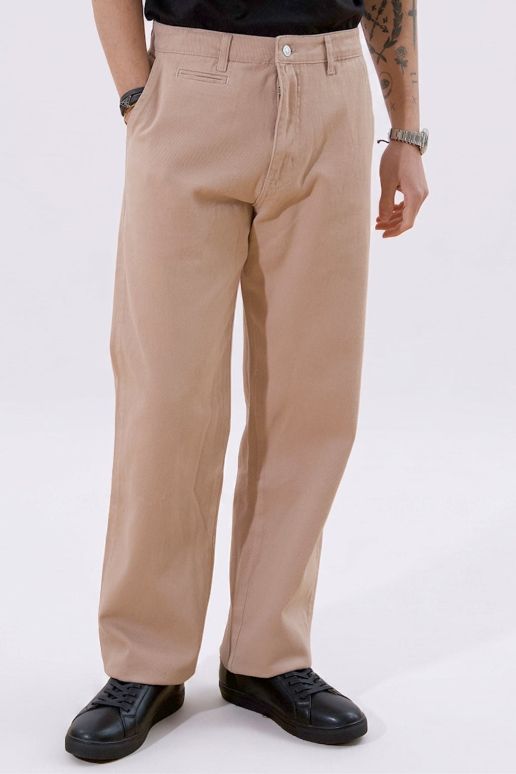Chino dritto in cotone - Beige