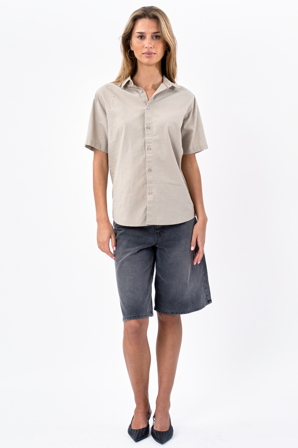 Camicia di lino manica corta - sabbia