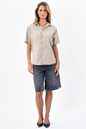 Camicia di lino manica corta - sabbia