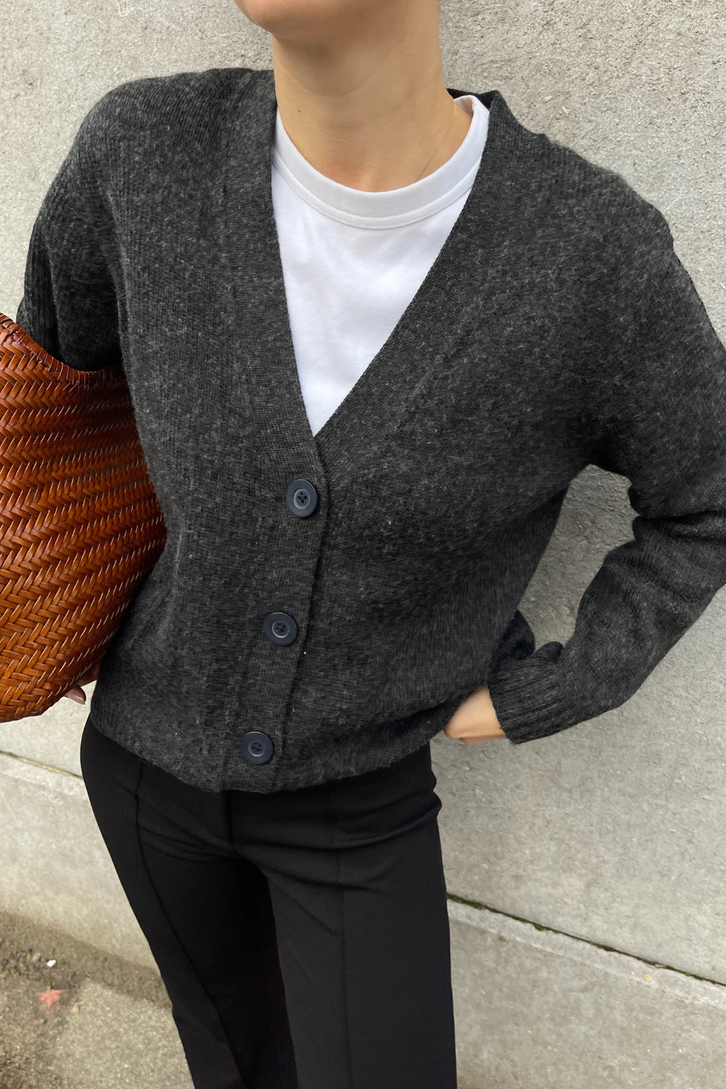 Knitted Cardigan - Dark Grey Melange