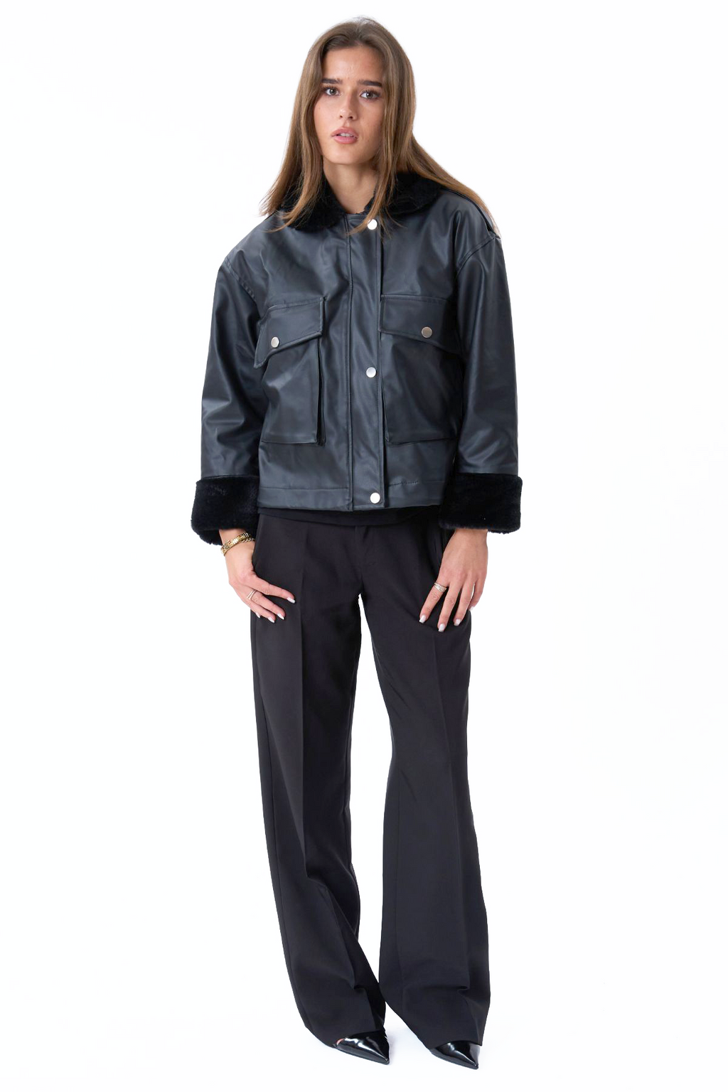 Giacca da shearling in pelle finta - Nero