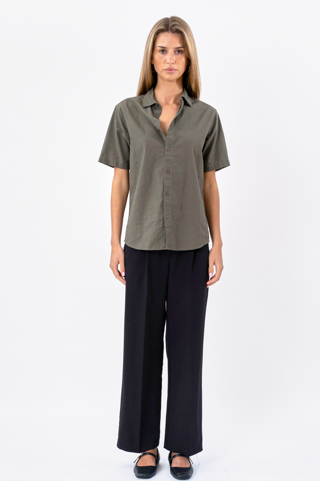 Camicia di lino manica corta - esercito