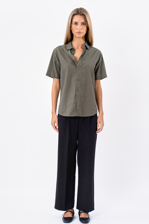 Camicia di lino manica corta - esercito