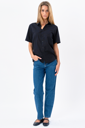Short Sleeve Linen Shirt - Black