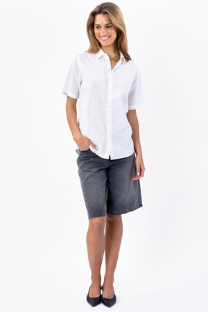 Camicia di lino manica corta - bianco
