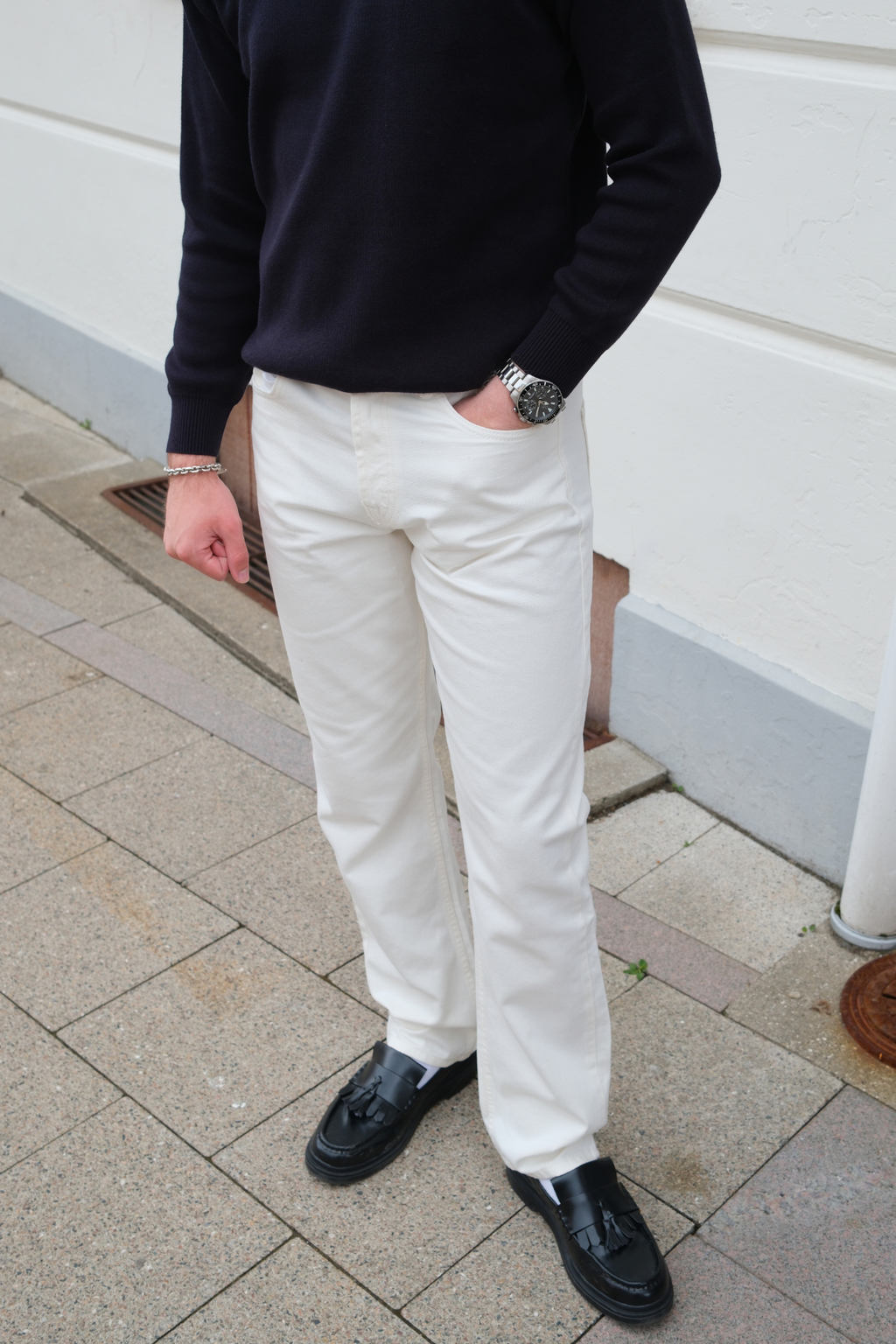 Jeans in forma rilassata - denim bianco
