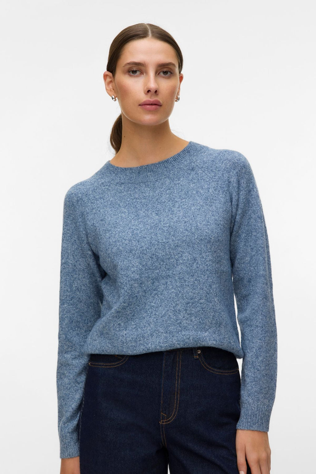 Camicetta Doffy con scollo a O - Denim scuro con. Bianco melange