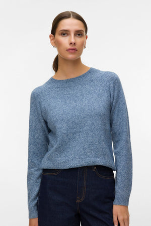 Camicetta Doffy con scollo a O - Denim scuro con. Bianco melange