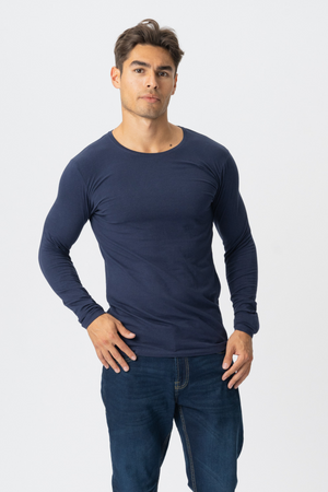 T-shirt muscolare a maniche lunghe-Navy