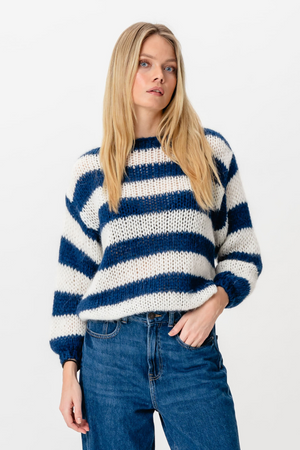 Celina Striped Knitted Sweater - White/Navy