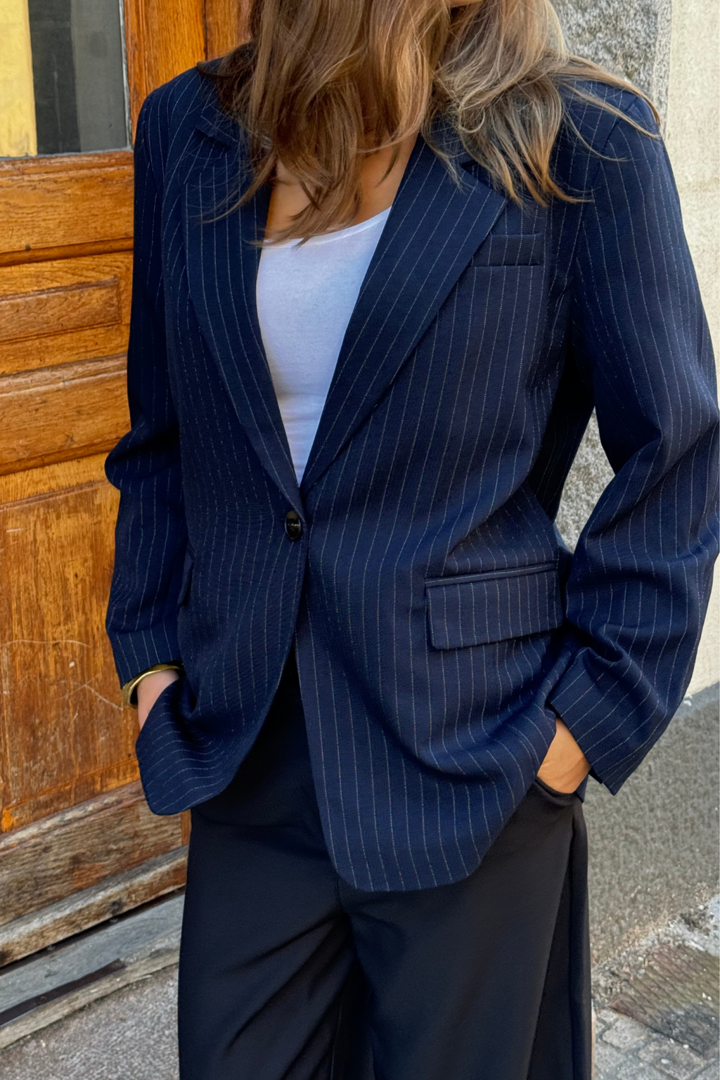 Blazer di grandi dimensioni - Pinstripe blu scuro