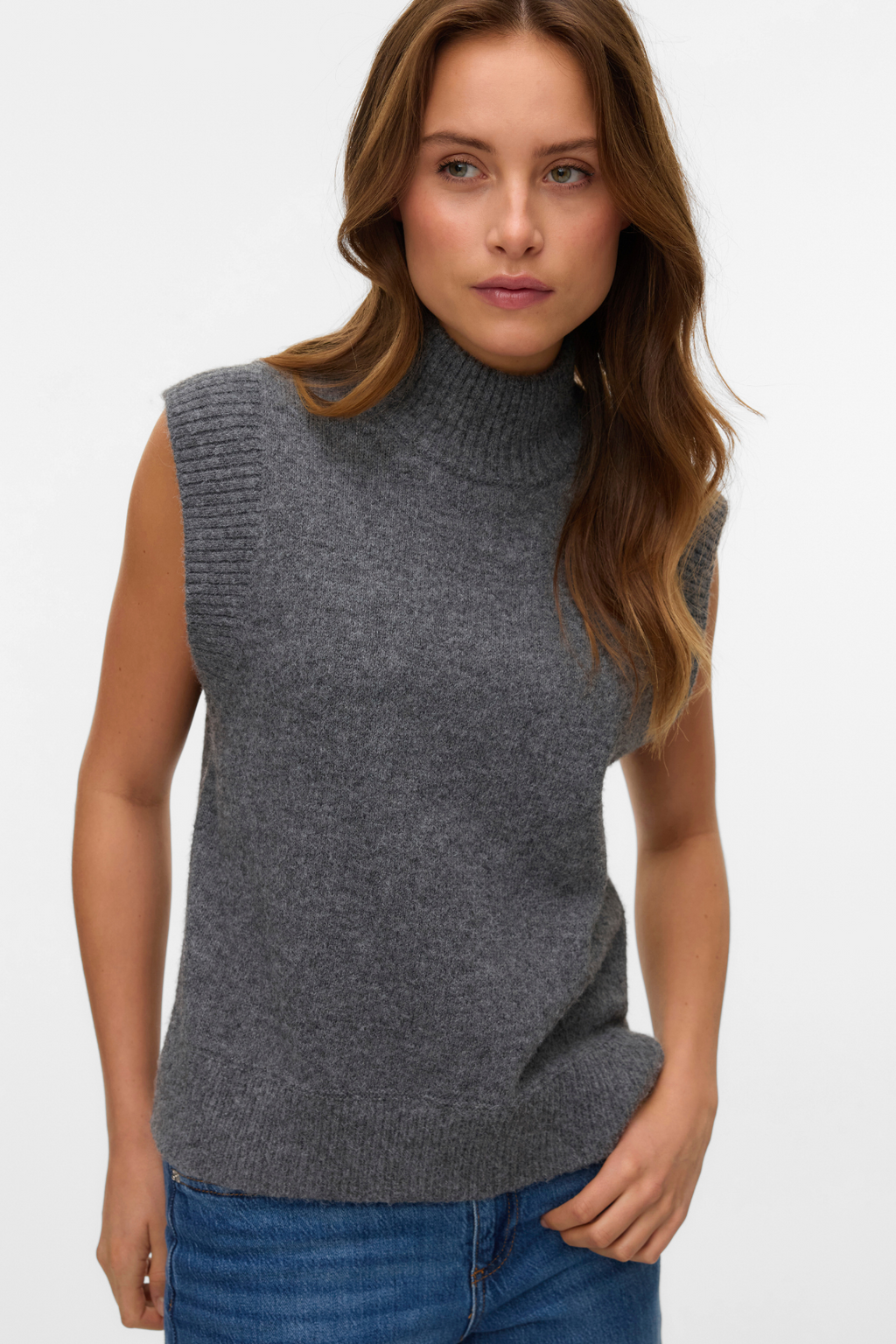Wow Highneck Vest - Medium Grey Melange