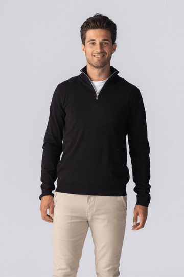 Pullover con mezza zip - Nero