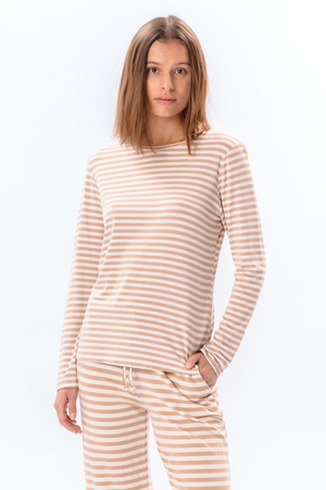 Manica lunga slim a righe - Beige