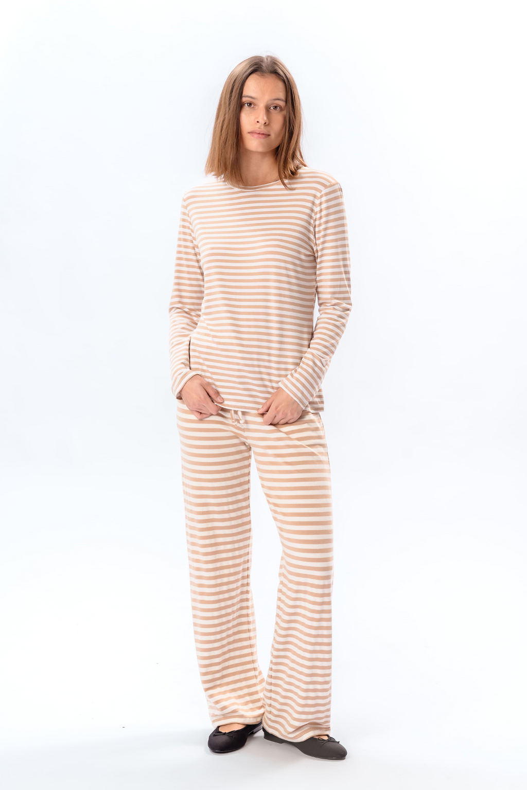 Manica lunga slim a righe - Beige