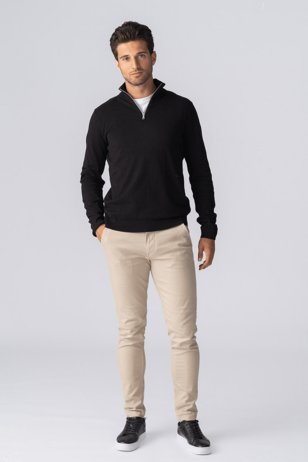 Pullover con mezza zip - Nero