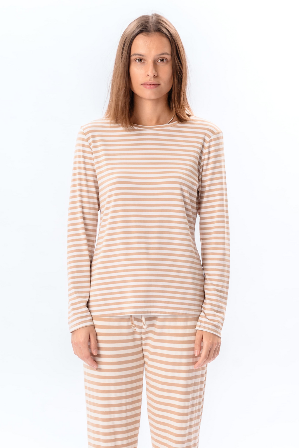 Manica lunga slim a righe - Beige