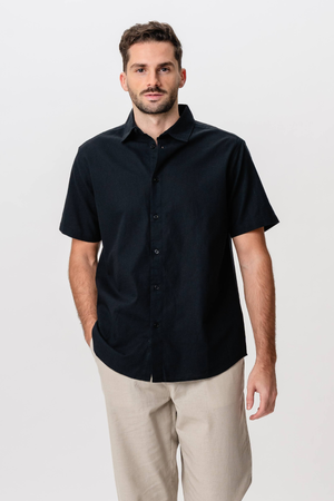 Camicia di lino manica corta - nero