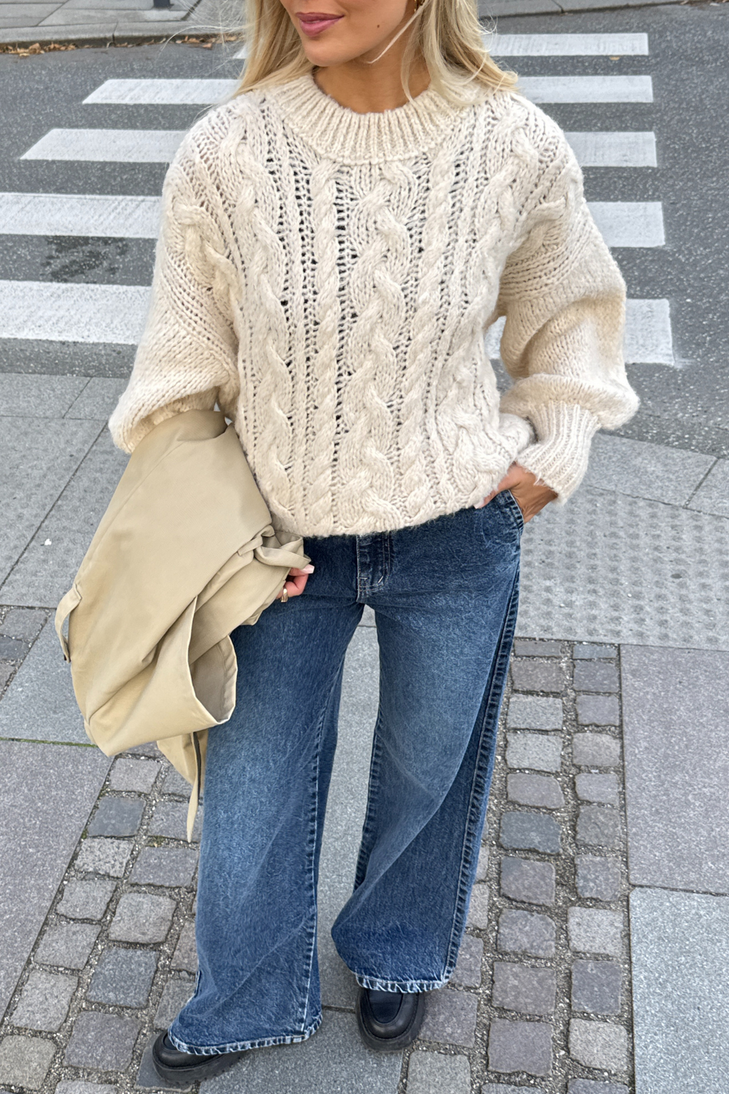 Maglia a trecce Emma - Bianco sporco