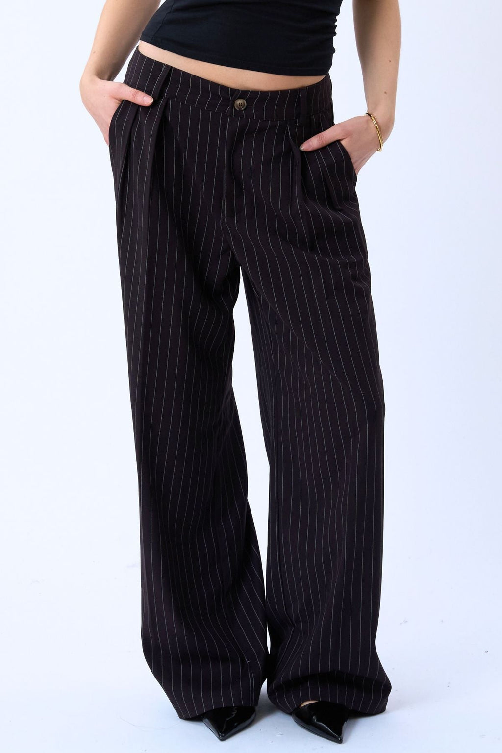 Paloma Pinstripe Pants - Dark Brown