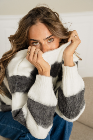 Maglione a maglia a strisce Celina - bianco/grigio