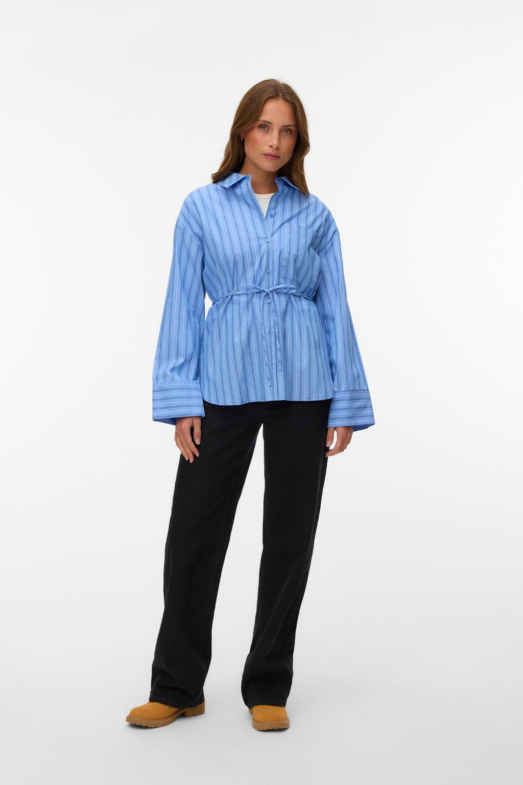 Camicia Gina Belt - Righe Provenza: Navy Peonia/Bianco neve