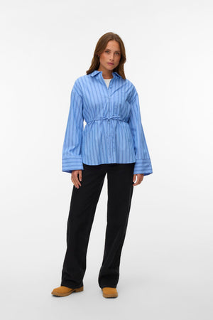 Camicia Gina Belt - Righe Provenza: Navy Peonia/Bianco neve