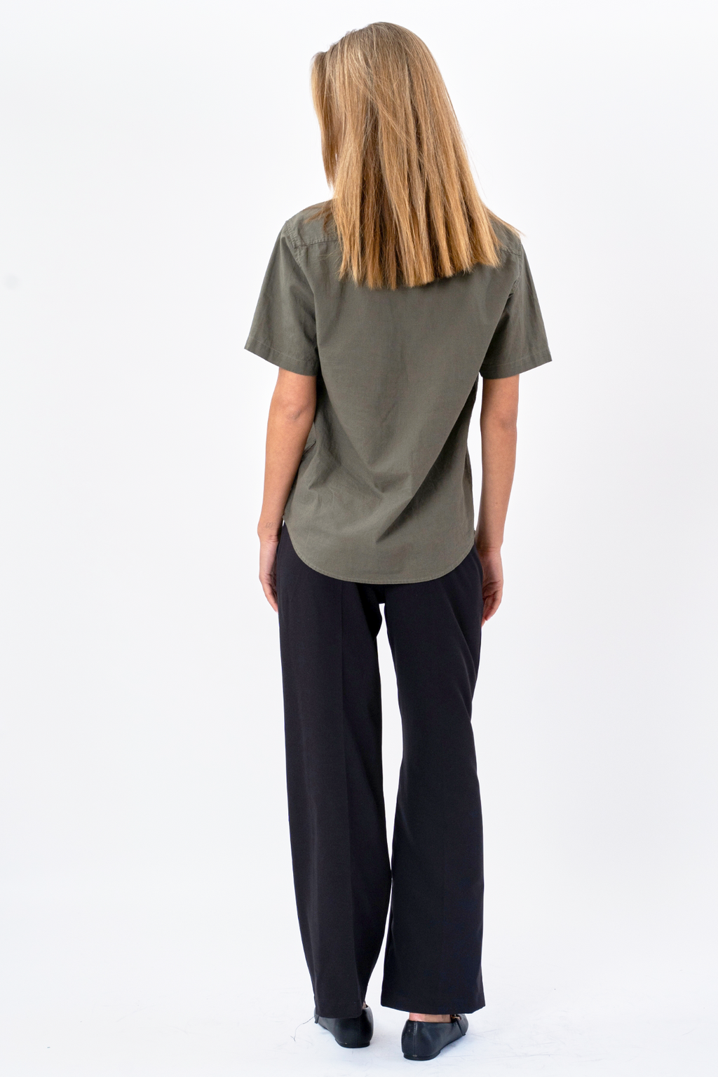 Camicia di lino manica corta - esercito