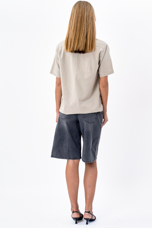 Camicia di lino manica corta - sabbia