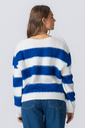 Celina Striped Knitted Sweater - White/Navy