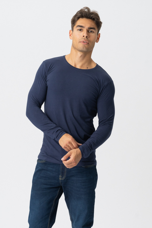T-shirt muscolare a maniche lunghe-Navy