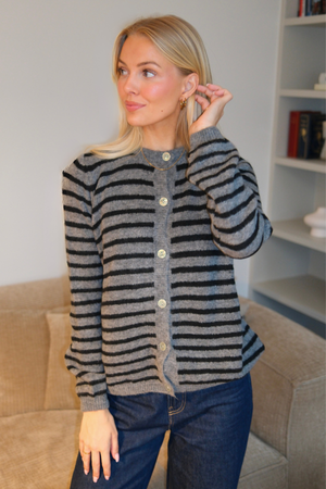 Cardigan in maglia a righe Crizette - Grigio/Nero