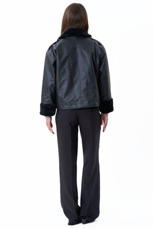 Giacca da shearling in pelle finta - Nero