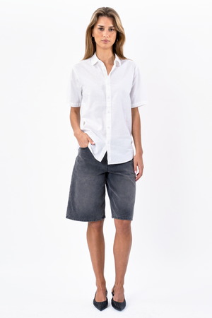 Camicia di lino manica corta - bianco