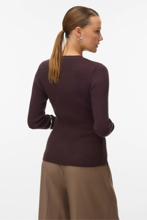 Ukino O-Neck Knit Cardigan - Chocolate Plum