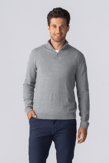 Pullover con mezza zip - Grigio Melange