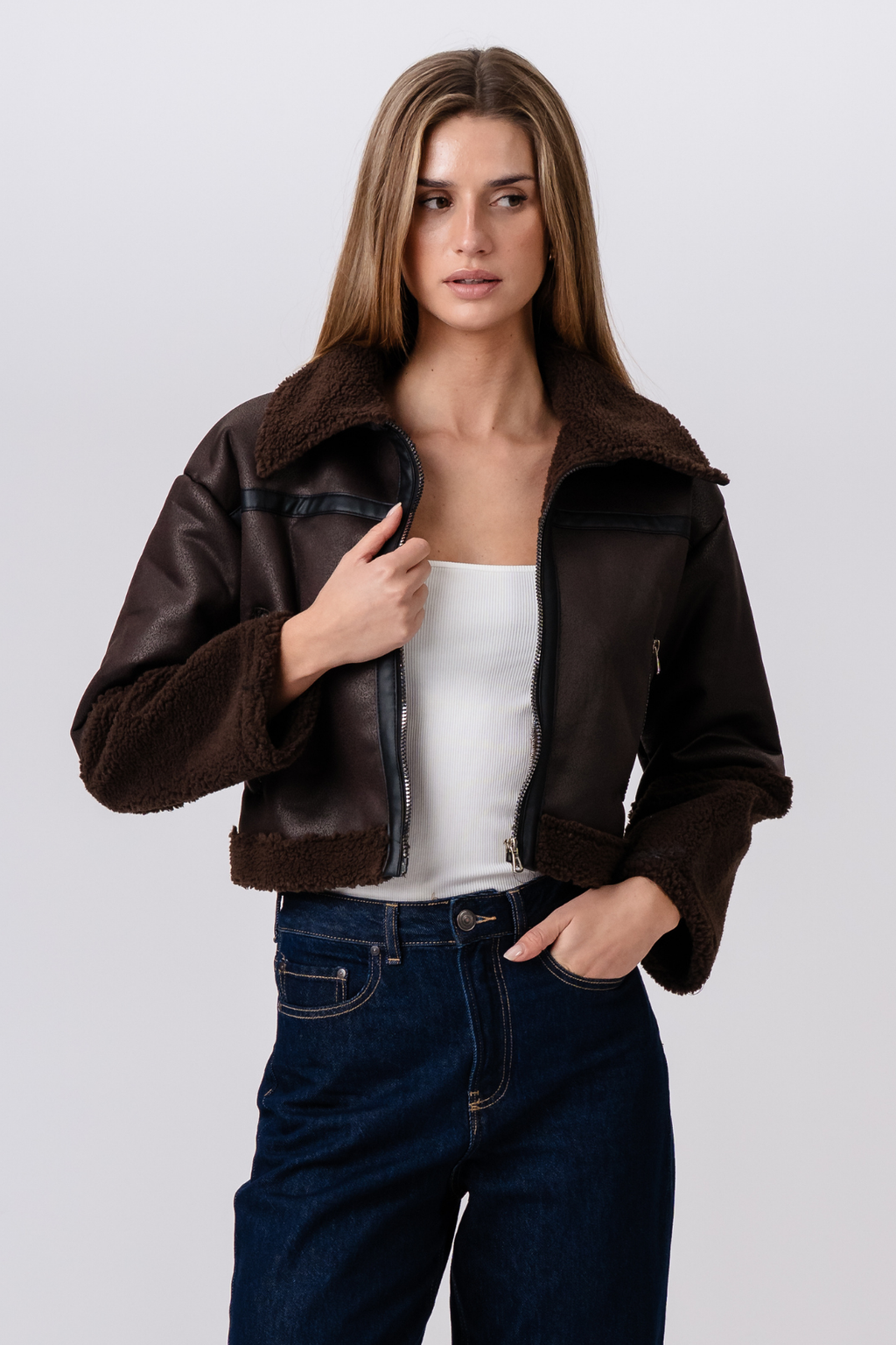 Daisy Shearling Jacket - Brown/Black
