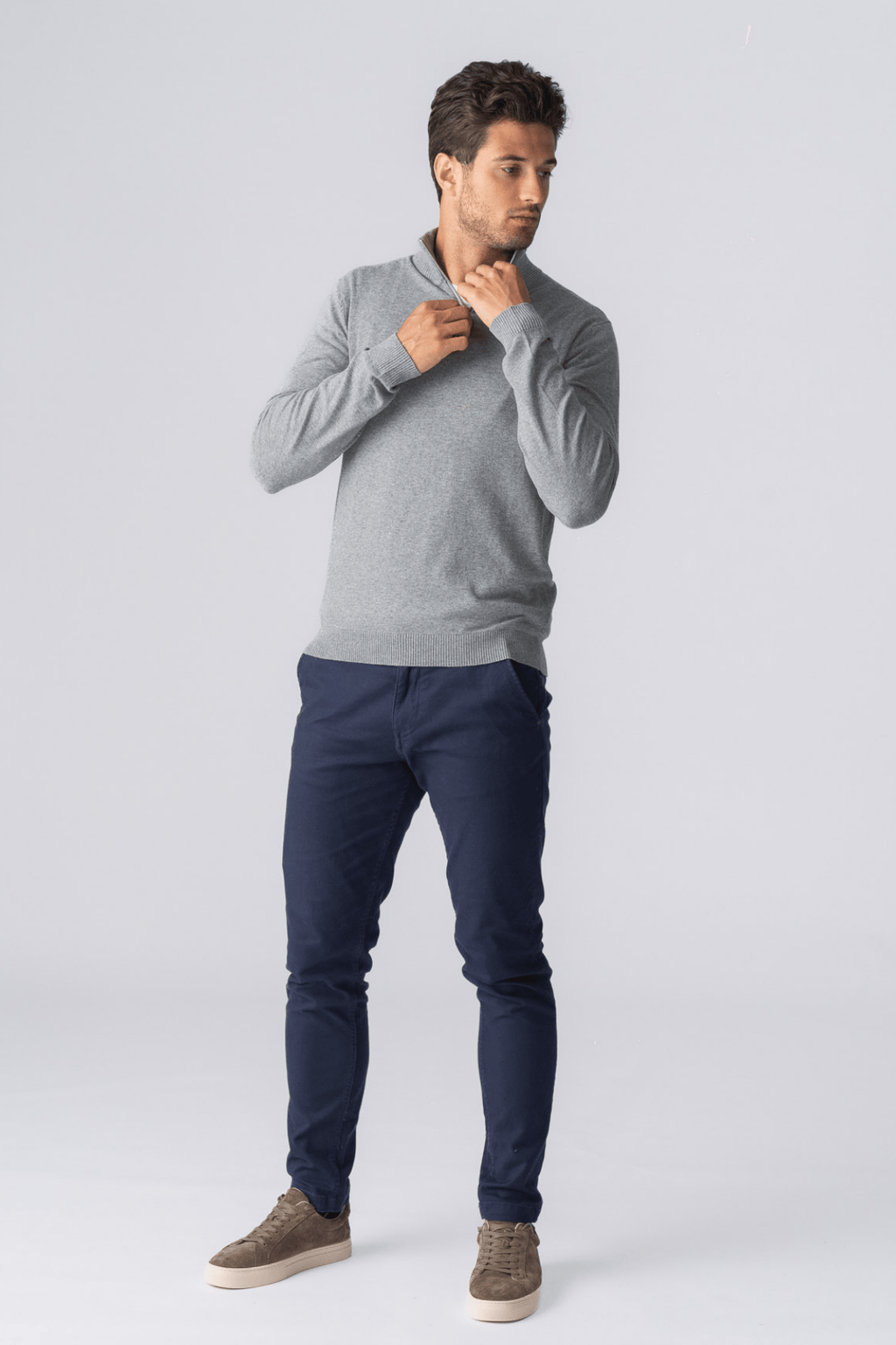 Pullover con mezza zip - Grigio Melange