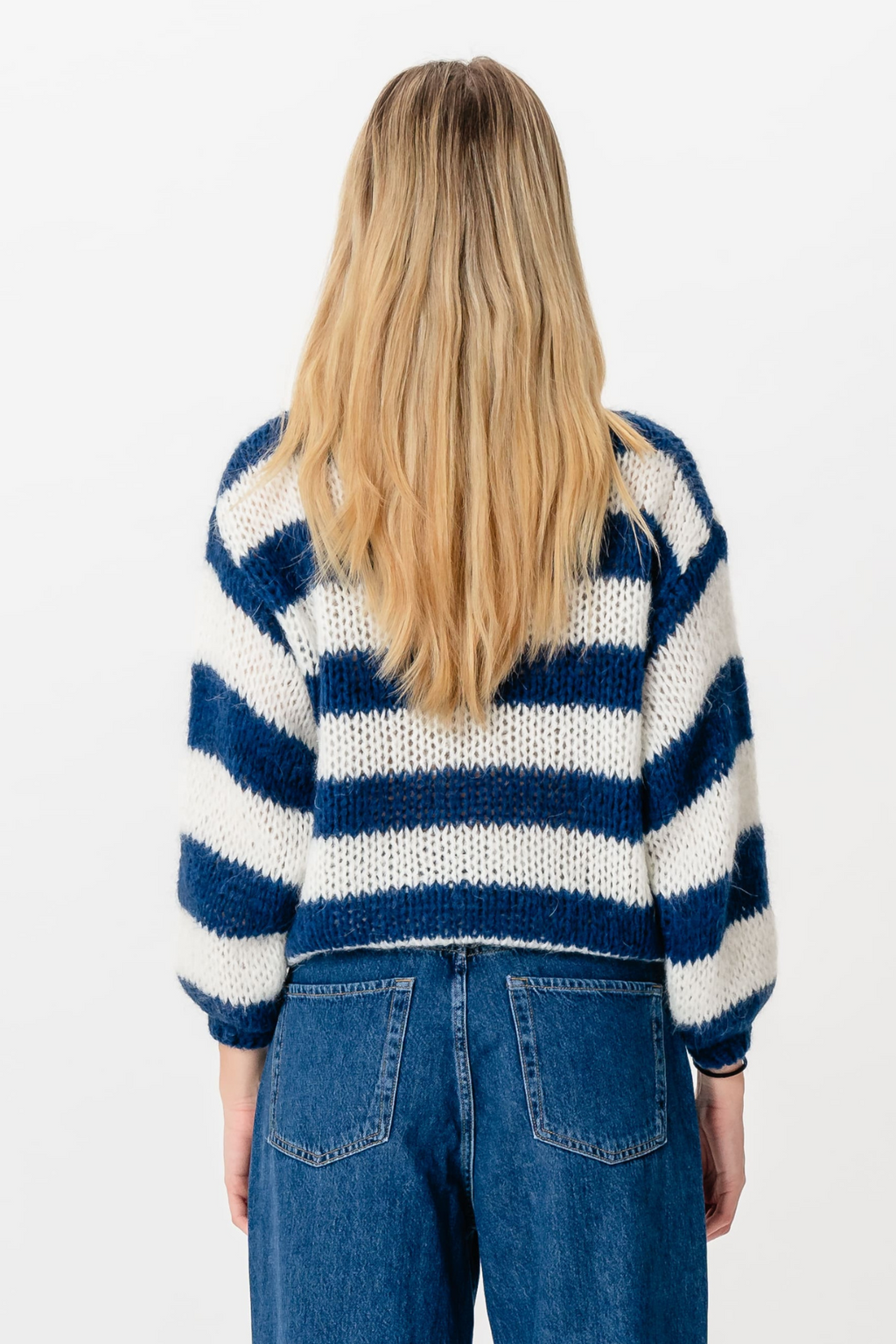 Celina Striped Knitted Sweater - White/Navy
